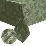 Picture of Elrene Home Fashions Elegant Woven Leaves Jacquard Damask Wrinkle Resistant Tablecloth for Fall/Harvest/Thanksgiving, 60" x 120", Rectangle, Olive