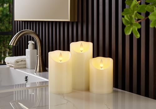 Image of Flameless Pillar Candles Flickering with Remote Timer, Battery Operated LED Candles Up to 400 Hours, 3D Moving Flame Real Wax Candles. (Ivory with Scalloped Edge)