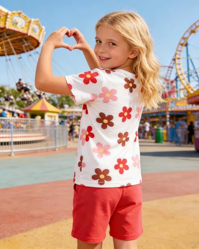 Image of OLMRJKD Kid Toddler Girl Clothes Summer Short Sleeve Figure Graphic Tee Shirt + Shorts Summer Outfits Set