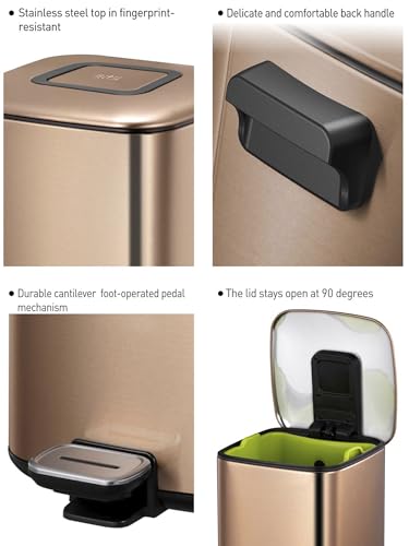 Image of Obsessions EKO 12 Litre Stainless Steel Pedal Dustbin - Soft-Close Lid with Liner & Deodorizer Compartment, Bronze Copper Finish for Kitchen, Bathroom
