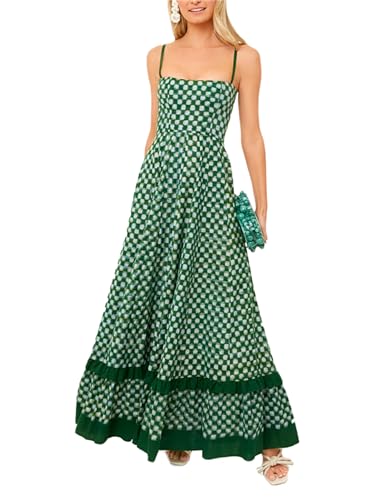 Image of Yuemengxuan Boho Maxi Dresses for Women Spaghetti Strap Flowy Smocked Long Dress Casual Summer Vacation Beach Maxi Dress