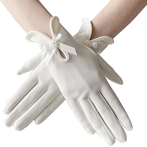 Gionforsy Floral Lace Gloves for Wedding & Bridal - Elegant Short Wrist Gloves for Opera Dinner Party (Off White)
