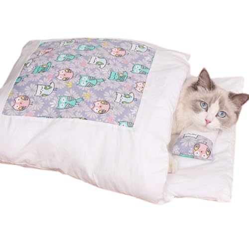 猫ベッド 猫用寝袋 犬 猫 ペットベッド 冬用 寒さ対策 保温防寒 猫布団 猫 ベッド 犬 ベッド ペット ベッド 猫 ふとん クッションキャットハウス 猫寝床 ペット用品 ベッド型 ねこ いぬ 布団 暖かい 枕付き (ムラサキフクロウです,S)