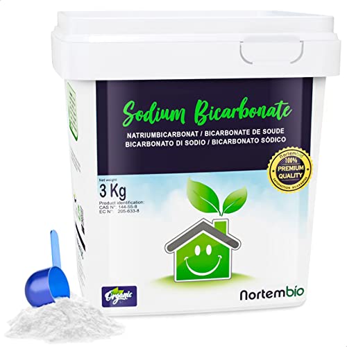 Nortembio Bicarbonato de Sodio Ecológico 3 Kg. Origen 100% Natural. Bicarbonato Sódico Sin Aluminio. Quitamanchas, Desodorizador y Blanqueante. Bicarbonato para Limpieza con e-Book Incluido.