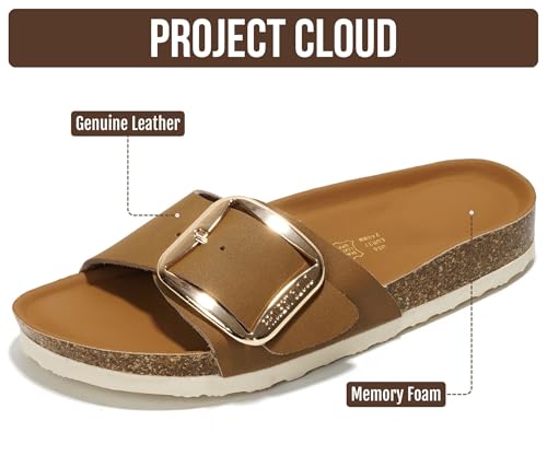 Image of Project Cloud 100% Genuine Leather Sandals Women Dressy Beach Essentials Slides for Women Footwear - Lightweight with Memory Foam Insole Sandals for Women 2026 - Womens Slides