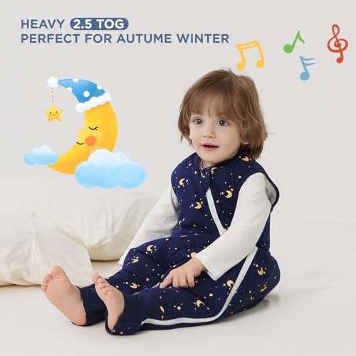 Image of Duomiaomiao 2.5 TOG Toddler Sleep Bag 3-4T 100% Cotton Winter Side Open Zipper Baby Sleep Sack with Feet, Warm Toddler Wearable Blanket