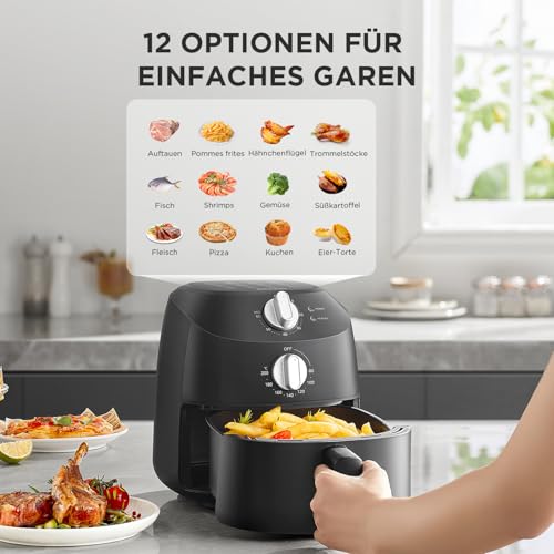Midea Heißluftfritteuse 2L - Ölfri, 1150W, BPA-fri, Svart