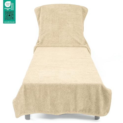 Cotton Paradise Lounge Chair Towel with Pocket, 32x86 in Chaise Lounge Pool Beach Towel, (Beige, 1 Piece) - Thumbnail 3