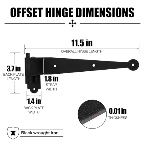 Image of 6 Pack (3 Pair) Steel Blind Shutter Hinges Set 11.75 inch Black Wrought Iron Shutter Offset Pintle Strap Hinge with 2 S-Hooks, Heavy-Duty Rust-Resistant Hardware Kit