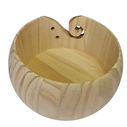 Image of Joyeee Wooden Knitting Bowls, Handmade Round Woven Yarn Holder with Drill Holes, Smooth Surface, Light and Easy to Carry