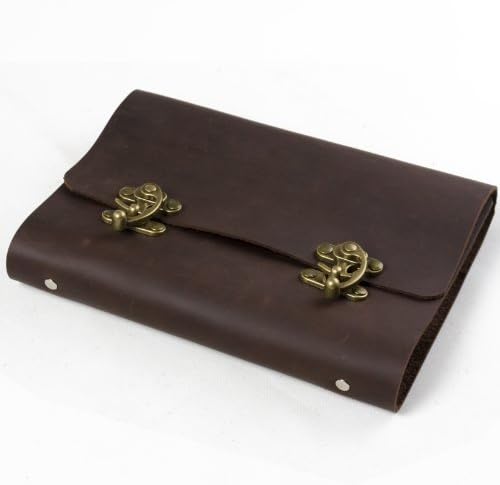Ancicraft Leather Journal Diary Notebook A5 Refillable with Clasp 6-Ring Binder Lined Craft Paper (Dark Brown with Clasp A5)