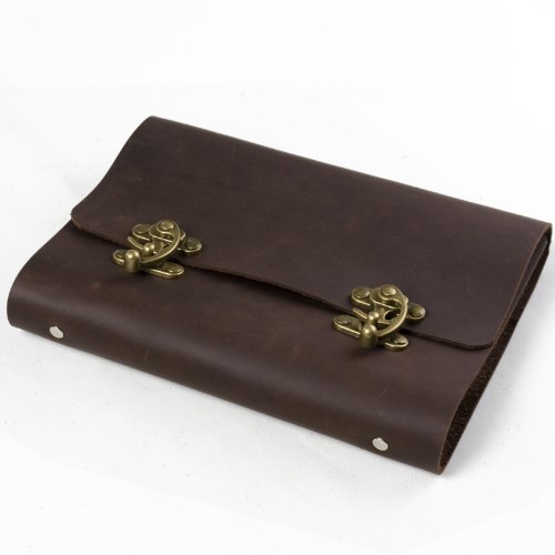 Ancicraft Leather Journal Diary Notebook A5 Refillable with Clasp 6-Ring Binder Lined Craft Paper (Dark Brown with Clasp A5)