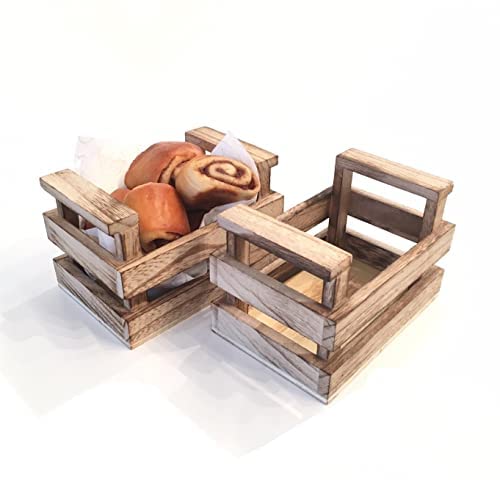 CANAPE KING Nesting Wooden Crate Basket - 100% Natural Biodegradable Countertop Food Fruit Bread Storage Basket Small (9x13cm) - For Catering Farmhouse Decorative