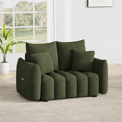 Image of OUYESSIR 56 inch Modern Sofa Couch, Comfy Deep Seat Teddy Cloud Sofa, Upholstered 2-Seater Boucle Couch, Oversized Loveseat for Living Room, Bedroom, Office, Apartment, Green