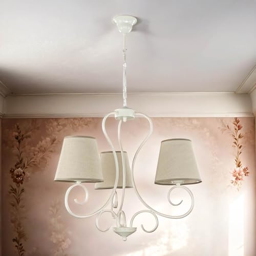 Moderner Stoff-Anhänger Leuchte Cremefarben - Bauernhaus Kronleuchter Mit Blütenblatt-Design, 50cm, Dimmbar