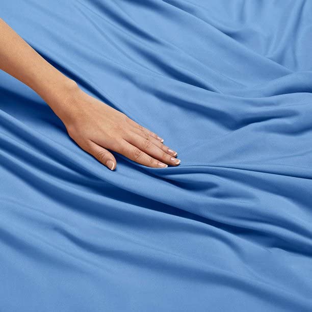 Image of BEVI - Home Premium Solid Plain Double Bedsheet Without Pillow Cover 300 TC Microfiber for Double Bed | Size (90 inch x 95 inch) Light Blue