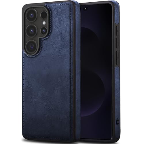 Image of Leather Case for Samsung Galaxy S25 Ultra Premium Protective Stylish Slim Cover with Shockproof Raised Edges Blue