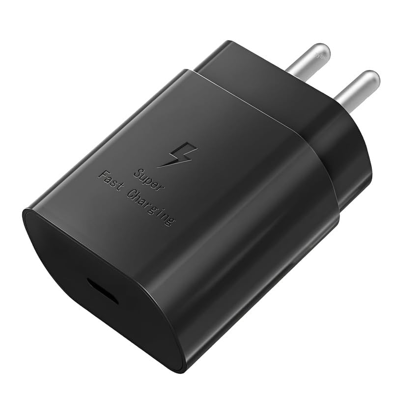 Image of 25W Type C Charger Adapter Compatible with Samsung M35 5G Mobile, Support Other Device Galaxy F35 /A35 /M15 /F15 /A15 /F34 /M34 /M14 /A14 /F14 /S21 Fe /S23 fe /S23 /S24, 25 Watt Super Fast Charging Speed, Black