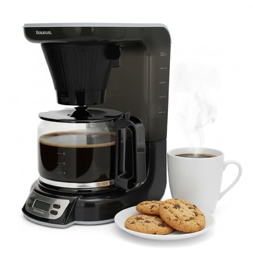 Cafetera digital programable durante 24 horas con filtro permanente, (700 vatios), vidrio, negro, terciopelo digital, Tauro