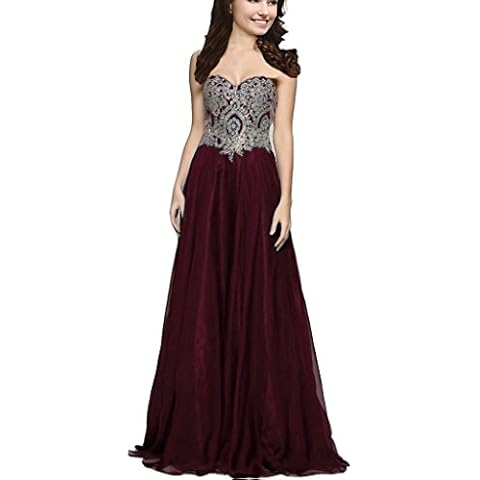 Lemai A Line Chiffon Crystals Gold Lace Long Formal Prom Gowns Evening Dresses - Red Cover