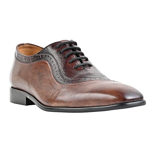 Image of Egle Men's Hand Crafted Oxford Formal Genuine Leather Shoes in Coffee Shade.