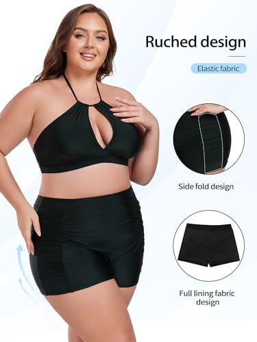 Ocean Blues Women's Plus Size 3" High Waisted Board Shorts Tummy Control Swim Bottom Boyleg Tankini Bottom4