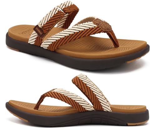 Image of COFACE Womens Trendy Orthotic Flip Flops Lightweight Yoga Mat Thick Cushion Walking Thong Sandals Adjustable Slip On Slippers With Comfortable Plantar Fasciitis Arch Support