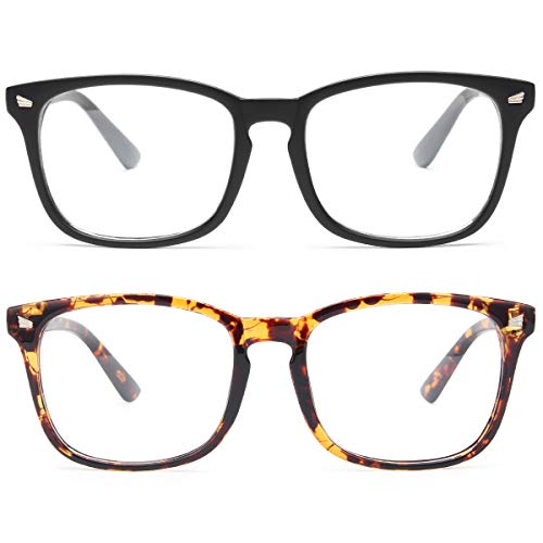 Livho 2 Pack Blue Light Blocking Glasses, Computer Reading/Gaming/TV/Phones Glasses for Women Men,Anti Eyestrain & UV Glare (Matte Black+Tortoise)