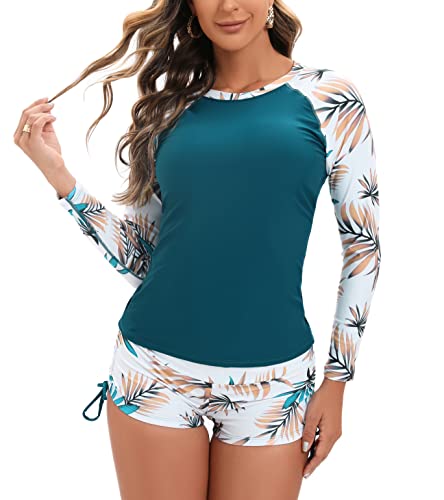 YATEEN Women's Long Sleeve Sun Protection Rash Guard Wetsuit Two Piece Swimsuit Set2