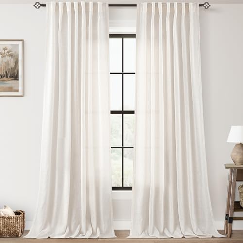 Natural Linen Curtain 92 inch Length 2 Panels Set Back Tab Light Filtering Living Room Curtain Drapes Home Office Modern Minimalist Decor Farmhouse Boho Neutral Cream Semi Sheer Curtain 92 inch Long