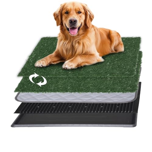 Image of Reusable Pet Grass Potty w / 2-Pack Replaceable Artificial Grass Quick Absorbent Indoor Portable Pet Training Patio Potty Washable Pee Pad Box Toliet (Large-20X30In)