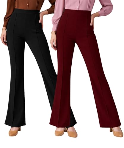 Image of Women Solid Flared Trousers Pack of 2 | High Waist Stretchable Office Pants for Women | Formal Bell Bottom Palazzo Trouser Combo