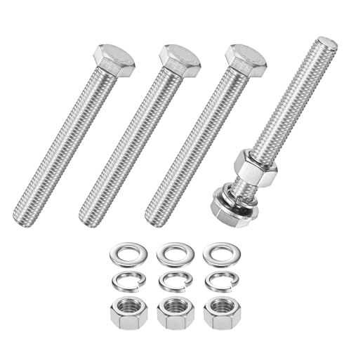 M METERXITY 4-Pack Hex Head Screw Bolt with Nuts Flat &amp; Lock Washers M12x90mm Stainless Steel Bolts and Nuts Kit Fully Threaded Metric Bolt Assortment for Equipment/Machinery