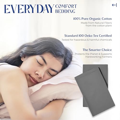 Image of Mayfair Linen Organic Cotton Queen Pillow Cases Set of 2, Soft, Dark Grey