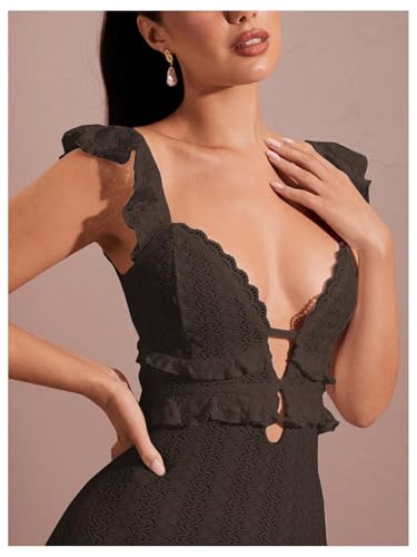 Image of SOLY HUX Women's Maxi Dress Crochet Ruffle Sleeveless Backless Bodycon Long Dresses