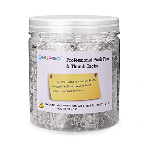 ONUPGO Push Pins, 900-Count Standard Clear Thumb Tacks for Cork and Poster Board, Pins & Tacks with Transparent Plastic Head and Steel Point