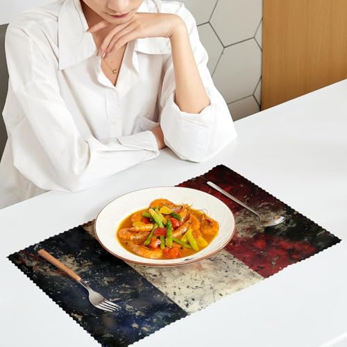 Set de table antidérapant grunge rayé rouge blanc bleu 30x45 cm lot de 6