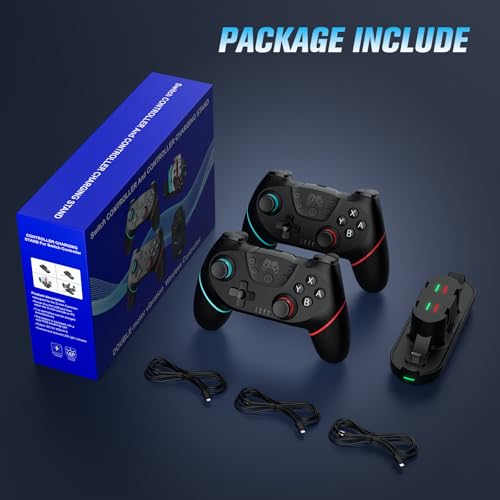 VidPPluing 2 Pack Switch Controllers with Charging Dock, Wireless Switch Pro Controllers for Switch 2/Switch/Lite/OLED, Game Controller with Motion Sensor/Vibration/Turbo/Wakeup/Charging Cable - Image 8