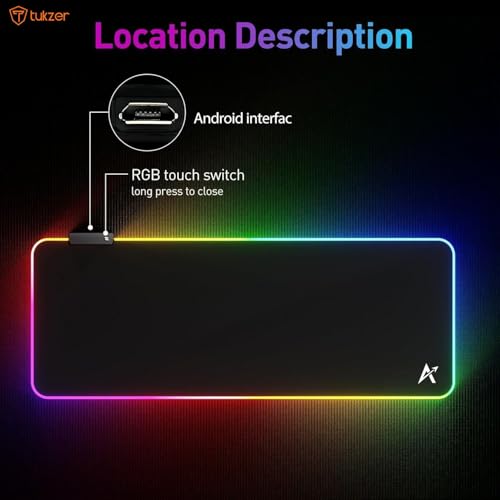Image of Tukzer XL RGB Gaming Mouse Pad, 14 Mode LED Extended Mousepad, Non-Slip Rubber Base, Mouse Mat for Office, Gaming Desk /Accessories, Computer, Laptop, Optical mice, Keyboard pad 80 x 30cm-Aliens Black