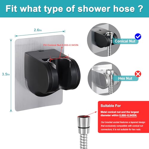 Image of GwernKB Shower Head Holder Strong Adhesive No Drilling Wall Mount Adjustable Handheld Showerhead Bracket for RV Kids Bathroom Shower,Fix Firmly and Use Conveniently (Black, 2)
