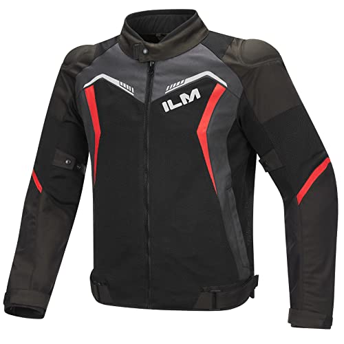 ILM Motorcycle Jacket For Men Powersports Protective Jackets Mesh Textile Riding Motorbike CE Armored Jackets Model-J02(Gray, Large)