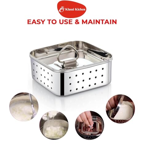 Image of Klassi Kichen Stainless Steel Square Shape Indian Paneer /Mould Maker 450ml Collapsible Strainer (Silver Pack of 1)