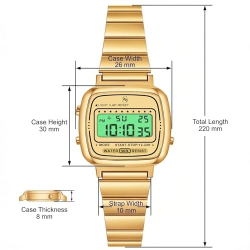Image of Shocknshop Digital Square Small Dial LED Ladies Stainless Steel Strap Watch for Women and Girls -WCH385