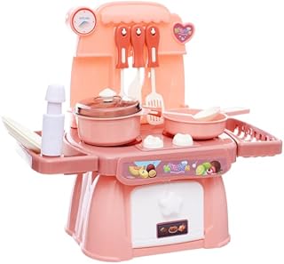 لعبة شيف مع إضاءة وموسيقي، ألعاب مطبخ تظاهرية، طقم عشاء من مواد آمنة لطيفة، لعبة مرحة للأطفال البنات، لعبة مطبخ وحوض مع مياه جارية وبوتاجاز حث إلكتروني، متعددة الألوان