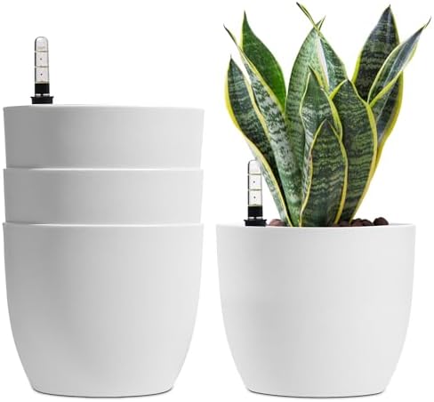 T4U Selbstbewässerungstopf Rund 18cm 4er Set mit Wasseranzeiger Weiß | Blumentopf mit Bewässerungssystem, Hydrokultur Topf, Kräutertopf, Einblatt, Basilikum, Wohnraum, Terrasse, Ur
