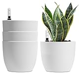 T4U 18cm Selbstwässernder Blumentopf mit Wasseranzeiger Weiß Blumentopf Set 4er-Set...