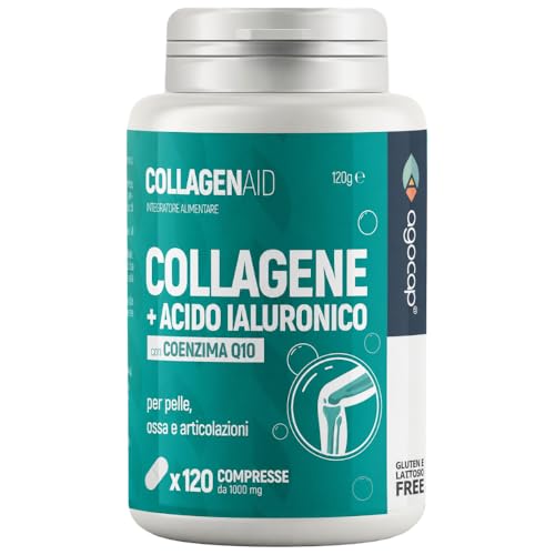 Collagene e Acido Ialuronico. Collagene idrolizzato, 120 compresse arricchite con Coenzima Q10. Collagene integratore, 1000mg con acido ialuronico. Agocap