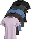 Real Essentials 5 Pack: Women’s 100% Cotton Relaxed Fit Short Sleeve T-Shirts Fashion Trendy Tees (Available in Plus Size)- Set 7, L