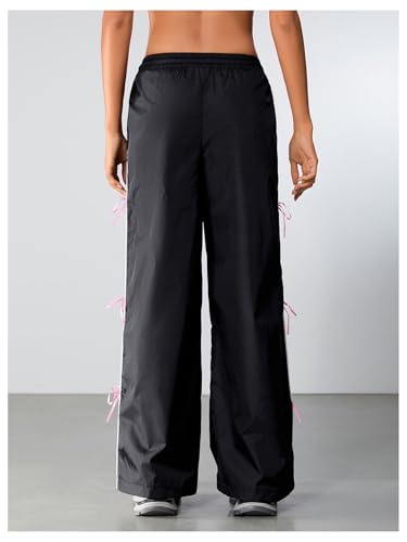 SOLY HUX Women's Parachute Pants Y2k Baggy Track Pants Bowknot Wide Leg Sweatpants Loose Casual Streetwear2
