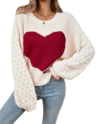 Image of Libsorge Womens Valentine Heart Sweater 2026 Valentines Day Trendy Cute Oversized Long Sleeve Pullover Sweaters